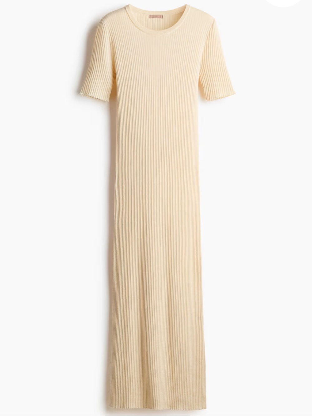 Slim Ribbed Maxi Dress in Pale Yellow